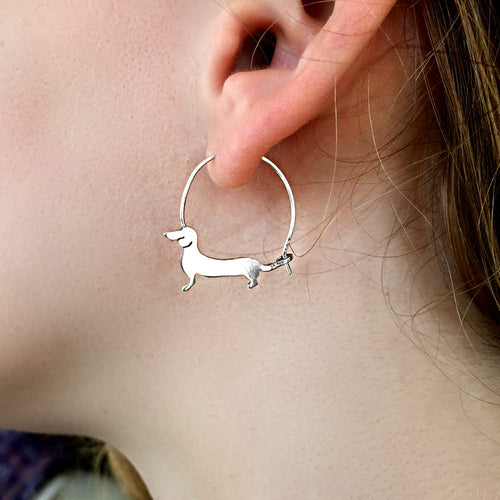 Dachshund Hoop Earrings - Silver/14K Gold-Plated |Line - WeeShopyDog