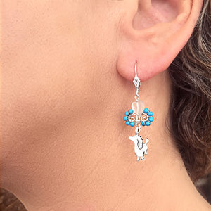 Dachshund Dangle Leverback Earrings - Silver Turquoise |I - WeeShopyDog