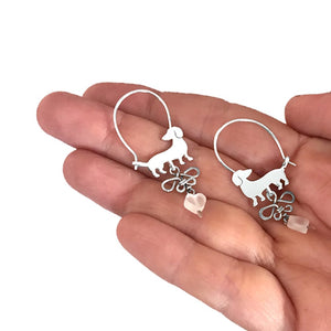 Dachshund Necklace and Hoop Earrings SET - Silver |Beauty Butterfly - WeeShopyDog