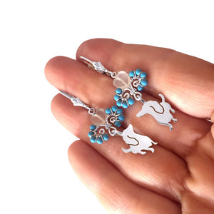 Dachshund Dangle Leverback Earrings - Silver Turquoise |I - WeeShopyDog