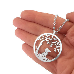 Dachshund Little Tree Of Life Pendant Necklace - Silver/14K Gold-Plated - WeeShopyDog