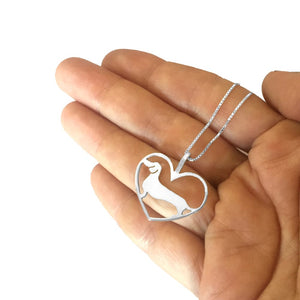 Dachshund Pendant Necklace - Silver/14K Gold-Plated |Line Heart - WeeShopyDog