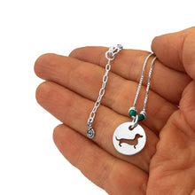 Load image into Gallery viewer, Dachshund Pendant Necklace - Silver Turquoise |Line Circle - WeeShopyDog
