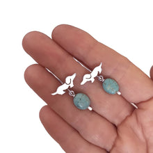 Load image into Gallery viewer, Dachshund Dangle Drop Earrings - Silver and Turquoise |Dog Fun - WeeShopyDog
