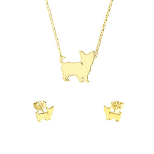Yorkie Necklace and Stud Earrings SET - 14K Gold-Plated - WeeShopyDog