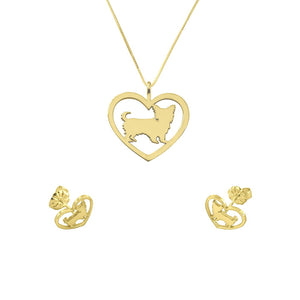 Yorkie Necklace and Stud Earrings SET - Silver/14K Gold-Plated |Heart