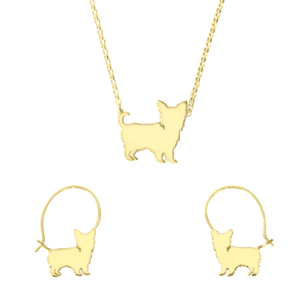 Yorkie Necklace and Hoop Earrings SET - Silver/14K Gold-Plated |Line