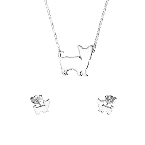 Yorkie Necklace and Stud Earrings SET - Silver - WeeShopyDog