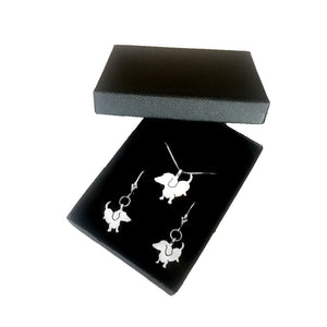 Dachshund Necklace and Dangle Earrings SET - Silver |Up - WeeShopyDog