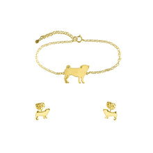 Load image into Gallery viewer, Pug Bracelet and Stud Earrings SET - Silver/14K Gold-Plated |Line - WeeShopyDog

