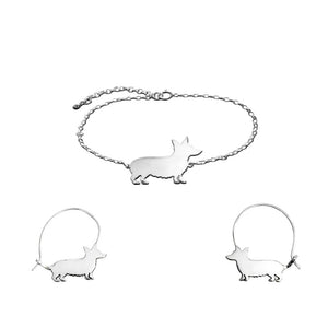 Corgi Bracelet and Hoop Earrings SET - Silver/14K Gold-Plated |Line