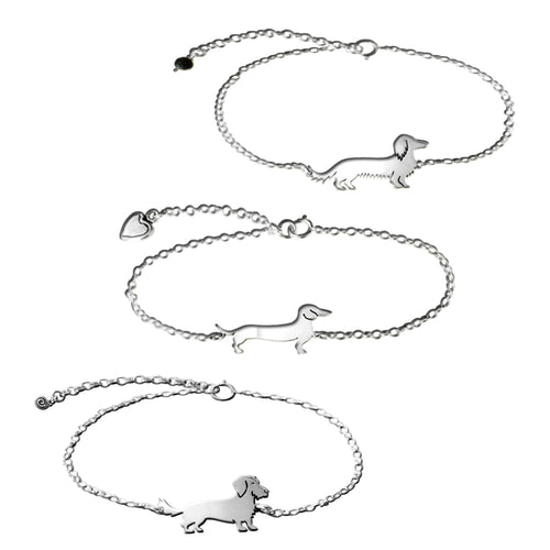 Dachshund Bracelet SET - Silver Smooth, Long, Wire Haired - WeeShopyDog