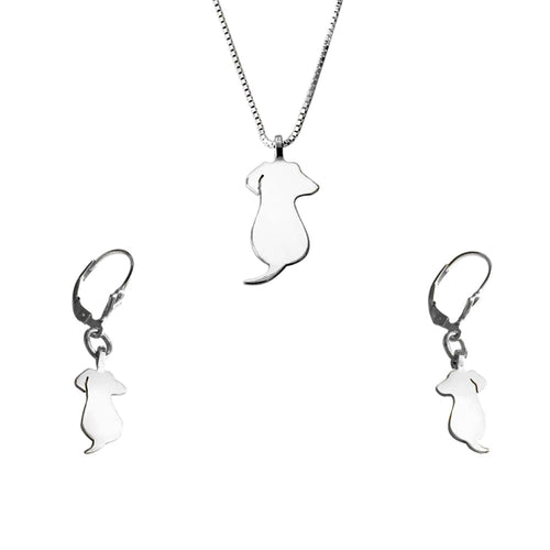Dachshund Necklace and Dangle Earrings SET - Silver |Friend - WeeShopyDog