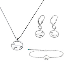 Load image into Gallery viewer, Dachshund Necklace, Bracelet and Dangle Earrings SET - Silver |Line Oval - WeeShopyDog
