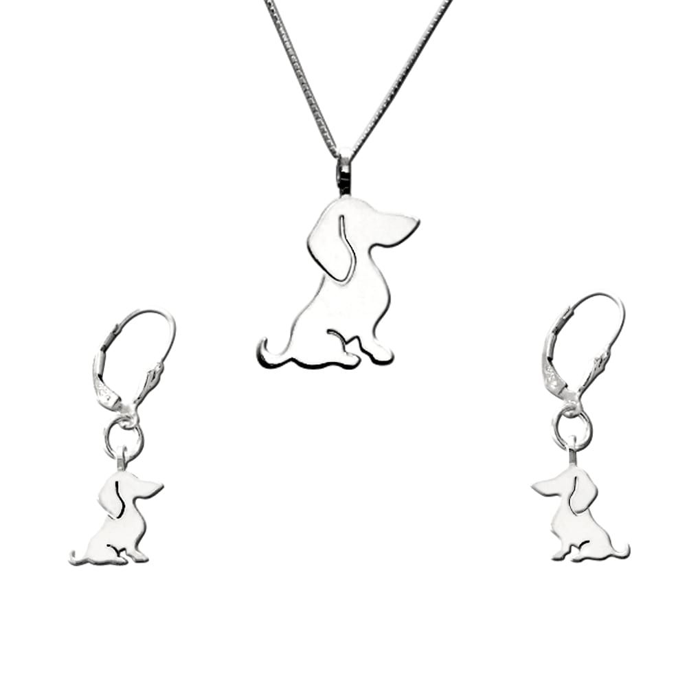 Dachshund Necklace and Dangle Earrings SET - Silver |Sweet - WeeShopyDog