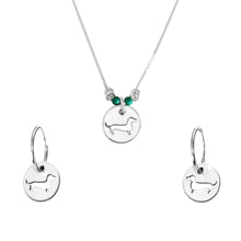 Load image into Gallery viewer, Dachshund Necklace and Hoop Earrings SET - Silver |Line Circle - WeeShopyDog
