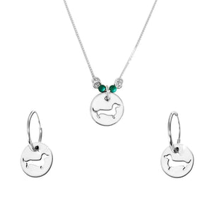 Dachshund Necklace and Hoop Earrings SET - Silver |Line Circle - WeeShopyDog