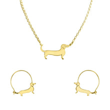 Load image into Gallery viewer, Dachshund Necklace and Hoop Earrings SET - Silver/14K Gold-Plated |Line - WeeShopyDog
