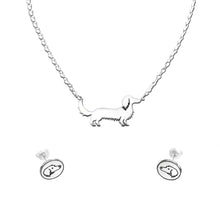 Load image into Gallery viewer, Dachshund Long Haired Necklace and Stud Earrings SET - Silver - WeeShopyDog
