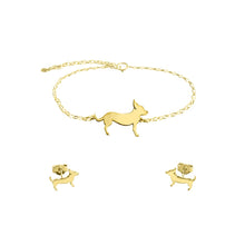Load image into Gallery viewer, Chihuahua Bracelet and Stud Earrings SET - Silver/14K Gold-Plated |Line - WeeShopyDog
