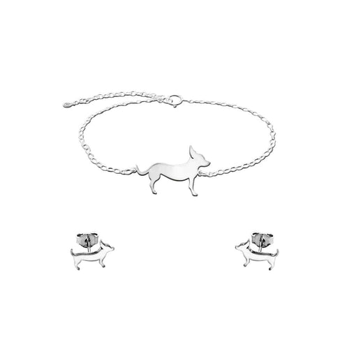 Chihuahua Bracelet and Stud Earrings SET - Silver/14K Gold-Plated |Line - WeeShopyDog