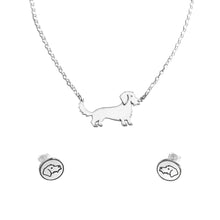 Load image into Gallery viewer, Dachshund Wire Haired Necklace and Stud Earrings SET - Silver - WeeShopyDog
