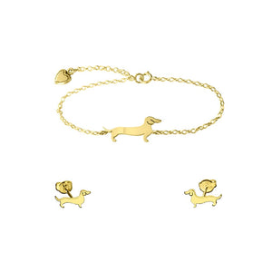 Dachshund Bracelet and Stud Earrings SET - Silver/14K Gold-Plated |Line - WeeShopyDog