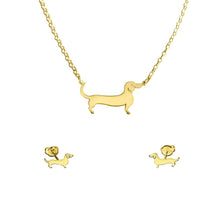 Load image into Gallery viewer, Dachshund Necklace and Stud Earrings SET - Silver/14K Gold-Plated |Line - WeeShopyDog
