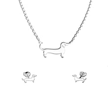 Load image into Gallery viewer, Dachshund Necklace and Stud Earrings SET - Silver/14K Gold-Plated |Line - WeeShopyDog
