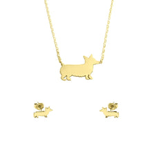Load image into Gallery viewer, Corgi Necklace and Stud Earrings SET - Silver/14K Gold-Plated |Line - WeeShopyDog
