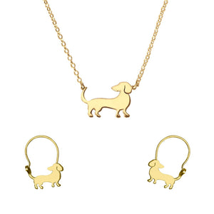 Dachshund Necklace and Hoop Earrings SET - 14K Gold-Plated - WeeShopyDog