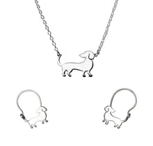 Load image into Gallery viewer, Dachshund Necklace and Hoop Earrings SET - Silver - WeeShopyDog
