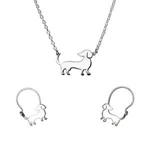 Dachshund Necklace and Hoop Earrings SET - Silver - WeeShopyDog