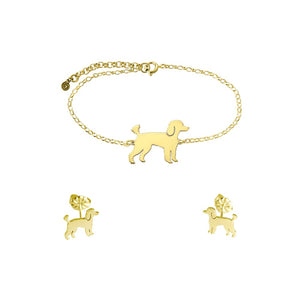 Poodle Bracelet and Stud Earrings SET - Silver/14K Gold-Plated |Line - WeeShopyDog