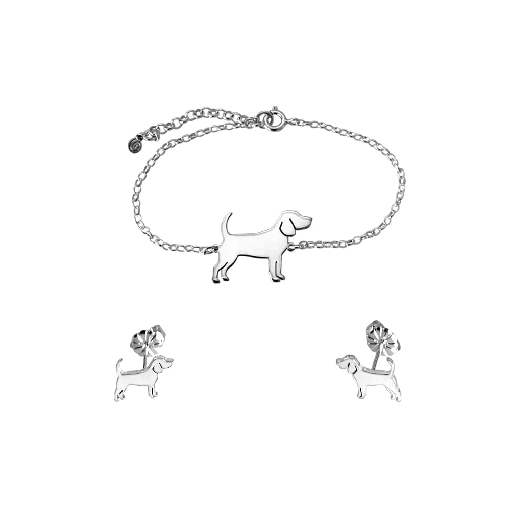 Beagle Bracelet and Stud Earrings SET - Silver/14K Gold-Plated |Line - WeeShopyDog