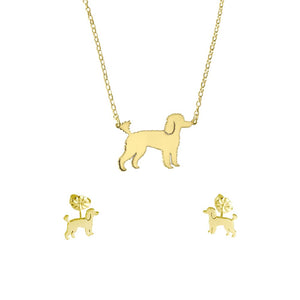 Poodle Necklace and Stud Earrings SET - Silver/14K Gold-Plated |Line - WeeShopyDog