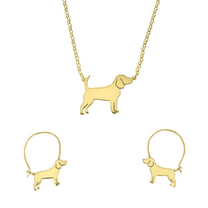 Beagle Necklace and Hoop Earrings SET - Silver/14K Gold-Plated |Line