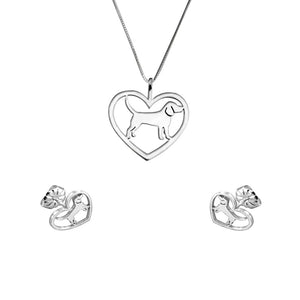 Beagle Necklace and Stud Earrings SET - Silver/14K Gold-Plated |Heart