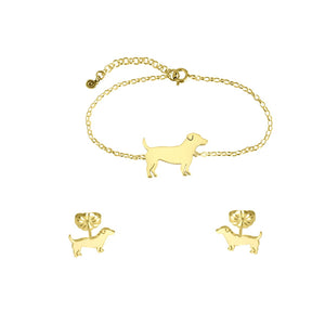 Jack Russell Bracelet and Stud Earrings SET - 14K Gold-Plated - WeeShopyDog