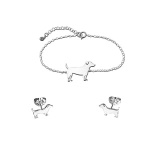Jack Russell Bracelet and Stud Earrings SET - Silver - WeeShopyDog