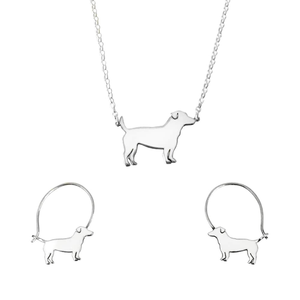 Jack Russell Necklace and Hoop Earrings SET - Silver/14K Gold-Plated |Line