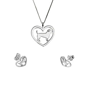 Jack Russell Necklace and Stud Earrings SET - Silver/14K Gold-Plated |Heart