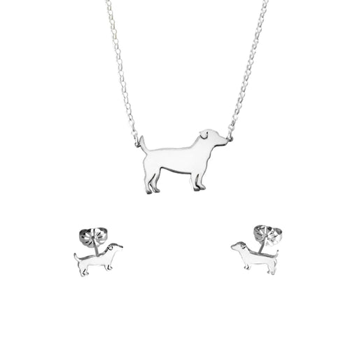 Jack Russell Necklace and Stud Earrings SET - Silver - WeeShopyDog