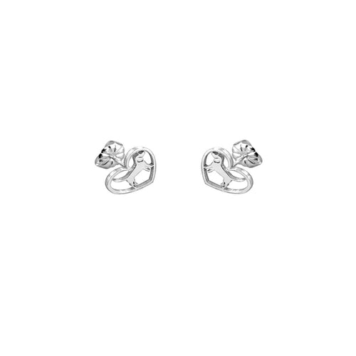 Beagle Stud Earrings - Silver Heart - WeeShopyDog