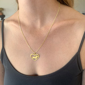 Corgi Necklace - 14k Gold Plated Heart Pendant - WeeShopyDog