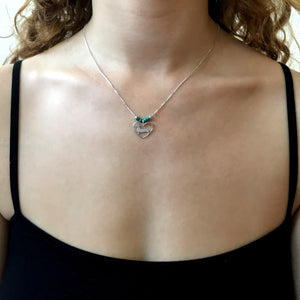 Dachshund Pendant Necklace- Silver Turquoise |Line Heart - WeeShopyDog