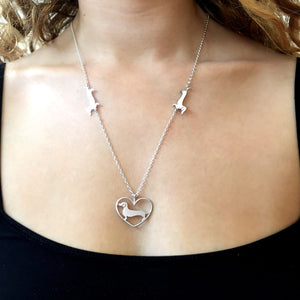 Dachshund Pendant Necklace - Silver |Line Heart 2 Line - WeeShopyDog
