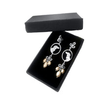 Load image into Gallery viewer, Dachshund Dangle Earrings - Silver and Pink Pearls |Image - WeeShopyDog
