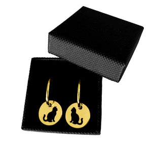 Cat Charm Hoop Earrings - 14K Gold-Plated - WeeShopyDog