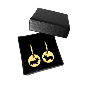 Corgi Hoop Dangle Earrings - 14K Gold-Plated - WeeShopyDog